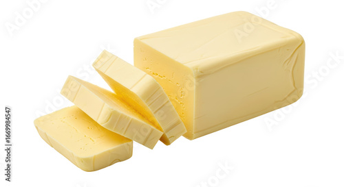 Isolated Block of Butter with Slices Cut