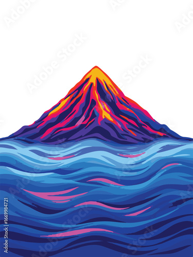 Active Volcano Eruption with Sunset Background