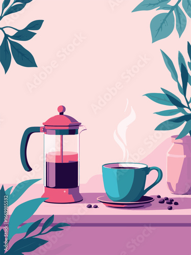 Modern Coffee Machine with Hot Cup of Coffee