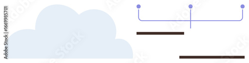 Soft blue cloud symbolizing storage with hierarchical branching lines depicting data flow connections. Ideal for technology, cloud storage, data analysis, automation, networking, organization