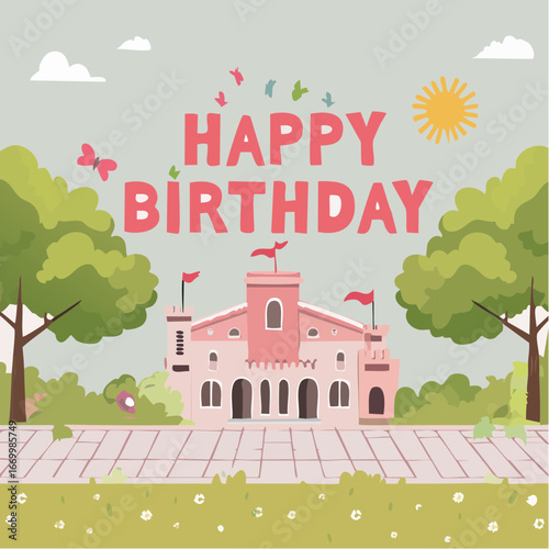 Happy Birthday card with pink decorative inscription