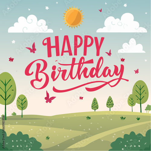 Happy Birthday card with pink decorative inscription