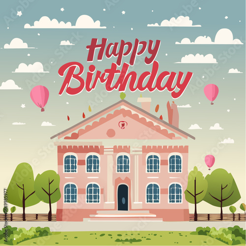 Happy Birthday card with pink decorative inscription