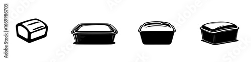 Different types of bread loaves and containers lined up on a clean surface, showcasing variety in shape and design for baking enthusiasts