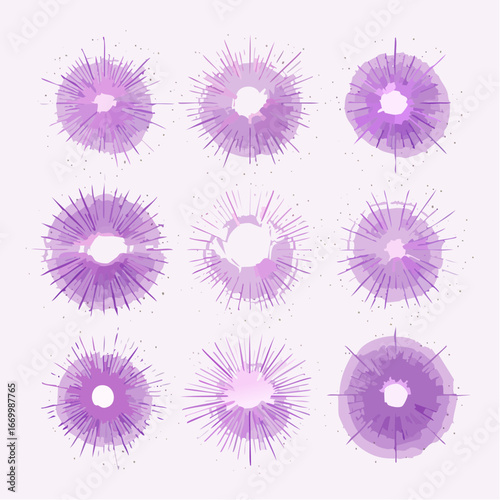 Set of different sparkling violet light effects