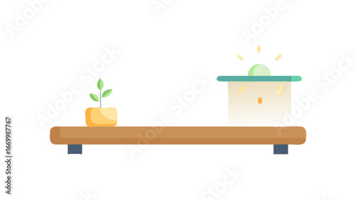 Modern home decor inspiration with minimalist shelf design, showcasing a potted plant and abstract object for stylish interiors and creative living spaces with calming vibes