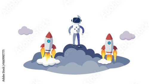 Bold astronaut launches innovative startups, propelling business growth with cutting-edge technology and visionary leadership, soaring to success with imagination and drive