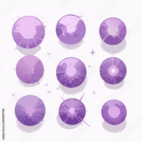 Set of different sparkling violet light effects