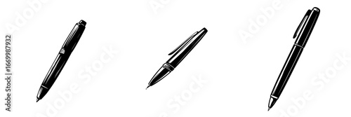 Elegant black pens arranged in a creative layout expressing sophistication and style for design concepts