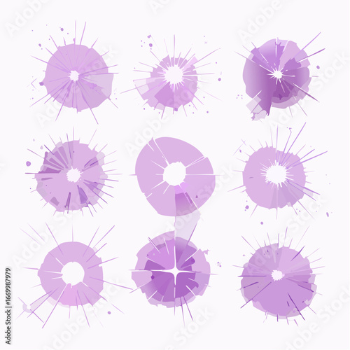 Set of different sparkling violet light effects