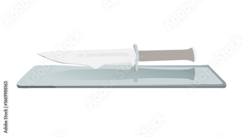 Sleek modern knife resting on a glass cutting board, perfect for culinary projects, food blogs or knife collection marketing with minimalist style and sharp design elements