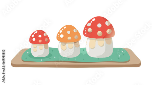 Whimsical mushroom trio artfully arranged, perfect for children's book illustrations or charming website graphics, adding a touch of magic and playfulness to any project, originally a vector