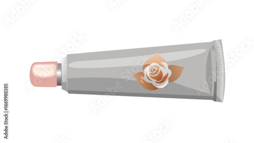 Elegant skincare cream tube with rose design for beauty and wellness projects, perfect for cosmetic brands, health blogs, and spa promotions, originally a scalable vector graphic