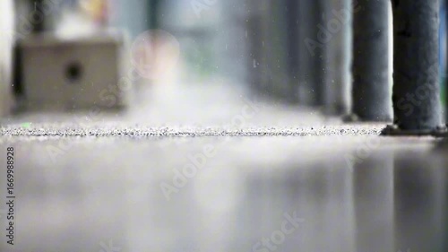 Rain falling on cement, a soft rain on concrete.