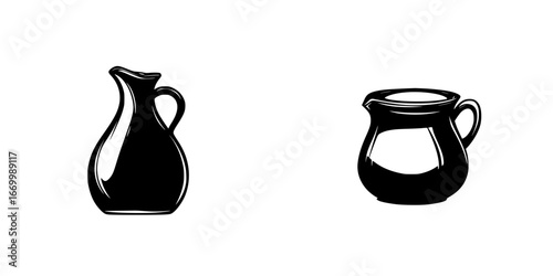 Stylish black and white pitchers displayed together on a simple background