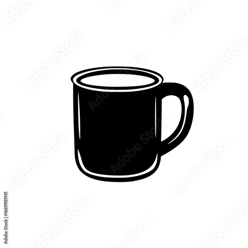 Simple black coffee mug stands out against a white background, illustrating minimalist design and everyday coffee culture