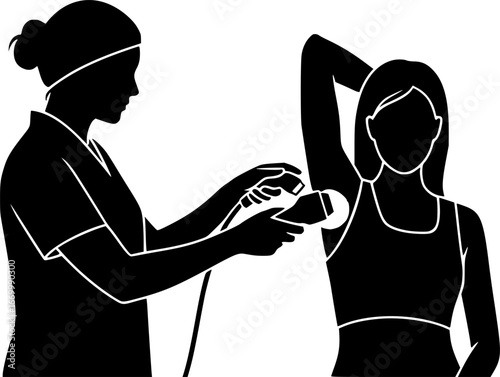 A dermatologist laser hair removal of a client underarm