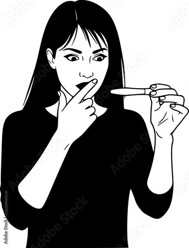 Silhouette vector of an anxious woman reading her pregnancy test 
