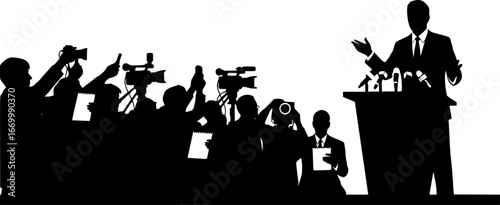 silhouette of a politician giving press conference at podium
