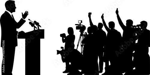 silhouette of a politician giving press conference at podium
