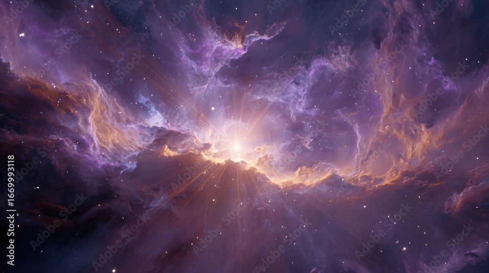 Obraz premium Vibrant cosmic nebula with swirling gas clouds and distant stars