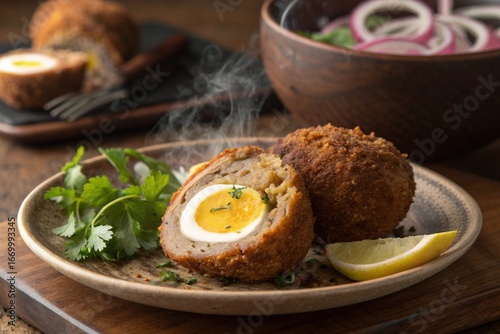 Mutton and Egg Chop with Crispy Golden Coating and Rustic Garnish