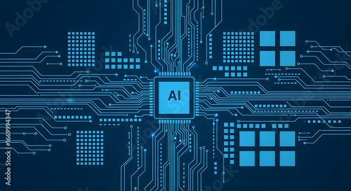 AI chip Circuit Board Concept Futuristic Technology and Artificial Intelligence Illustration, High-Tech Brain Design with Electronic Connections