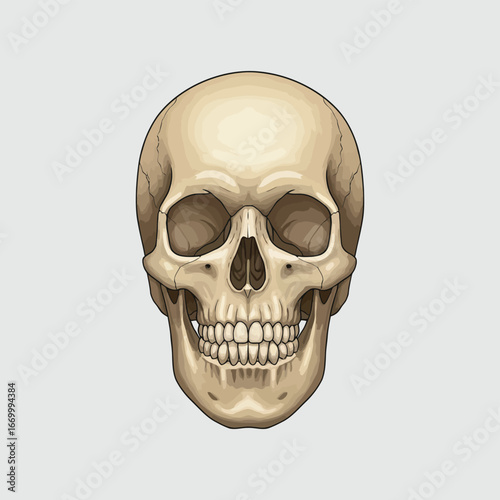 Realistic Human Skull Vector Illustration with Detailed Shading Vector