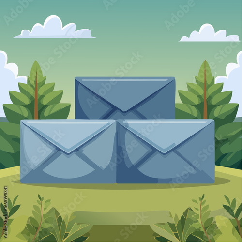 Three grey envelopes icon vector