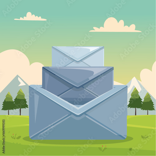 Three grey envelopes icon vector