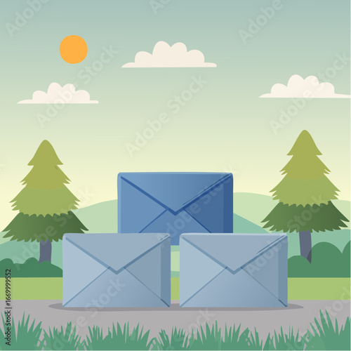 Three grey envelopes icon vector