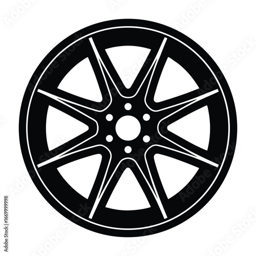 Automotive alloy rim icon with a chrome metal car wheel design