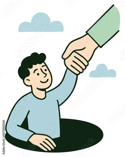 Helping Hand Lifting Man From Hole, Support, Guidance, Recovery
