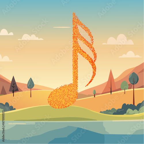 Music note made od little notes vector