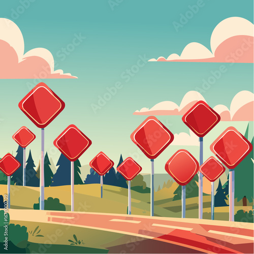 Collection of many red blank road signs vector