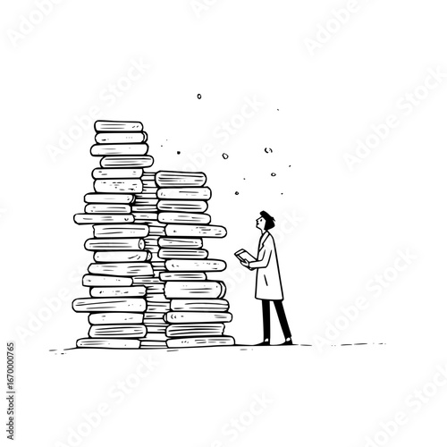 Bookstack illustration with student reading for education and knowledge concept vector design art 100char