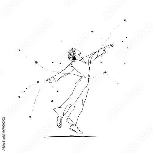 Minimalist line art of person reaching for stars constellation illustration vector design concept drawing sketch