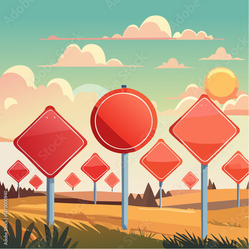 Collection of many red blank road signs vector