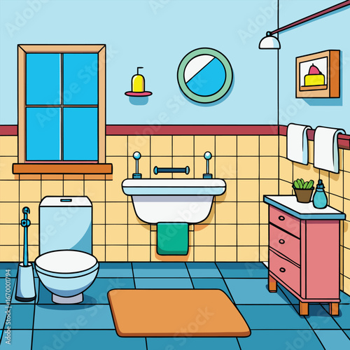 A clean, modern bathroom interior design with a ceramic sink, a luxurious mirror, and a sleek shower in a bright apartment