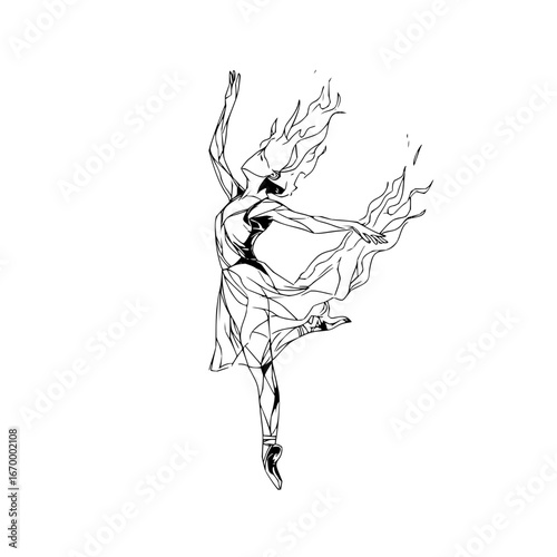 Elegant ballerina dance drawing vector illustration for ballet performance and artistic design projects