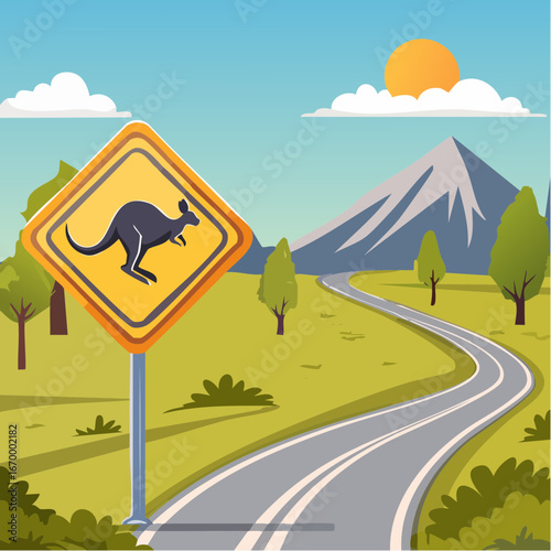 Kangaroo road yellow sign vector