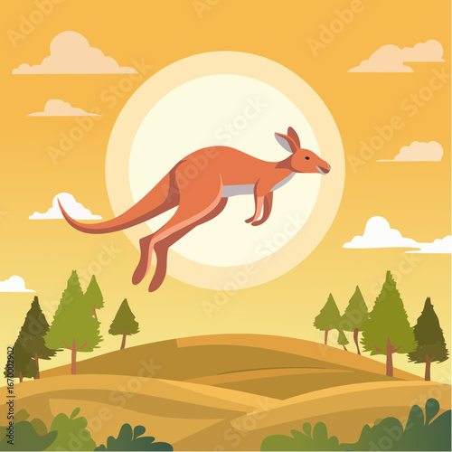 Kangaroos jumping over the sun