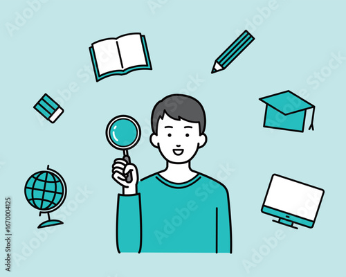 虫眼鏡を持った男性イラスト