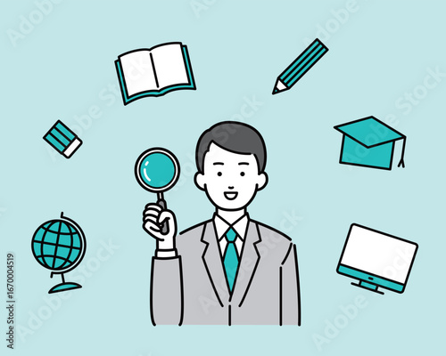 虫眼鏡を持ったビジネスマンイラスト