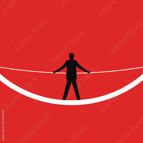 Silhouette of man balancing on tightrope symbol of risk challenge and business concept 
