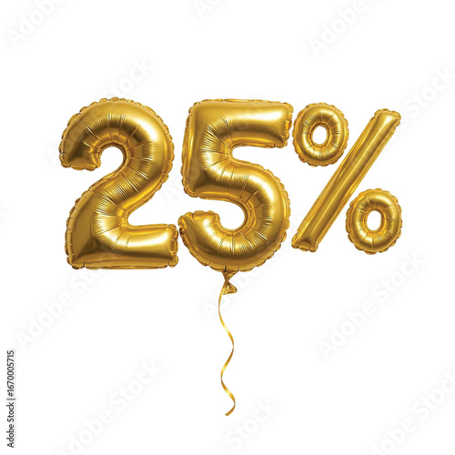 25% Discount, flying golden foil balloon illustration