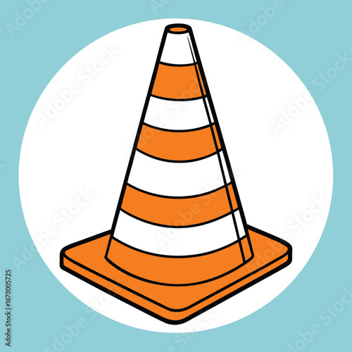 Orange traffic cone safety sign for road construction and caution warning illustration 

