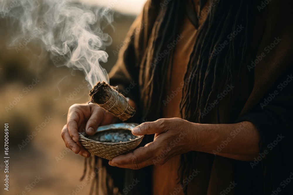 Fototapeta premium Traditional cleansing ritual with smoke.