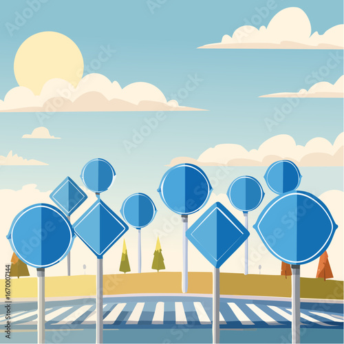 Collection of many blue blank road signs vector
