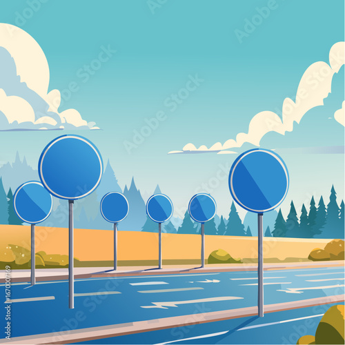 Collection of many blue blank road signs vector